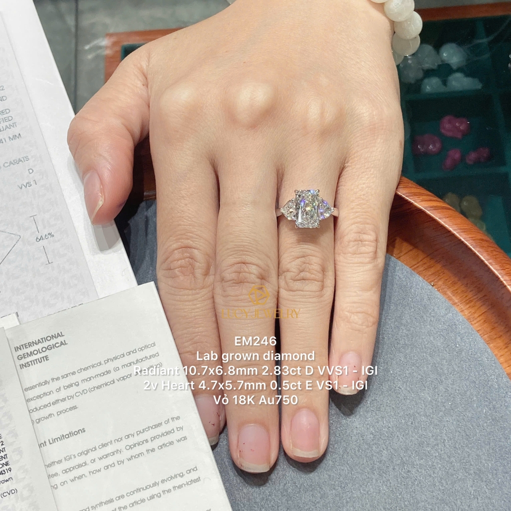 EM246 - Nhẫn cầu hôn, radiant & heart cut - Lucy Jewelry