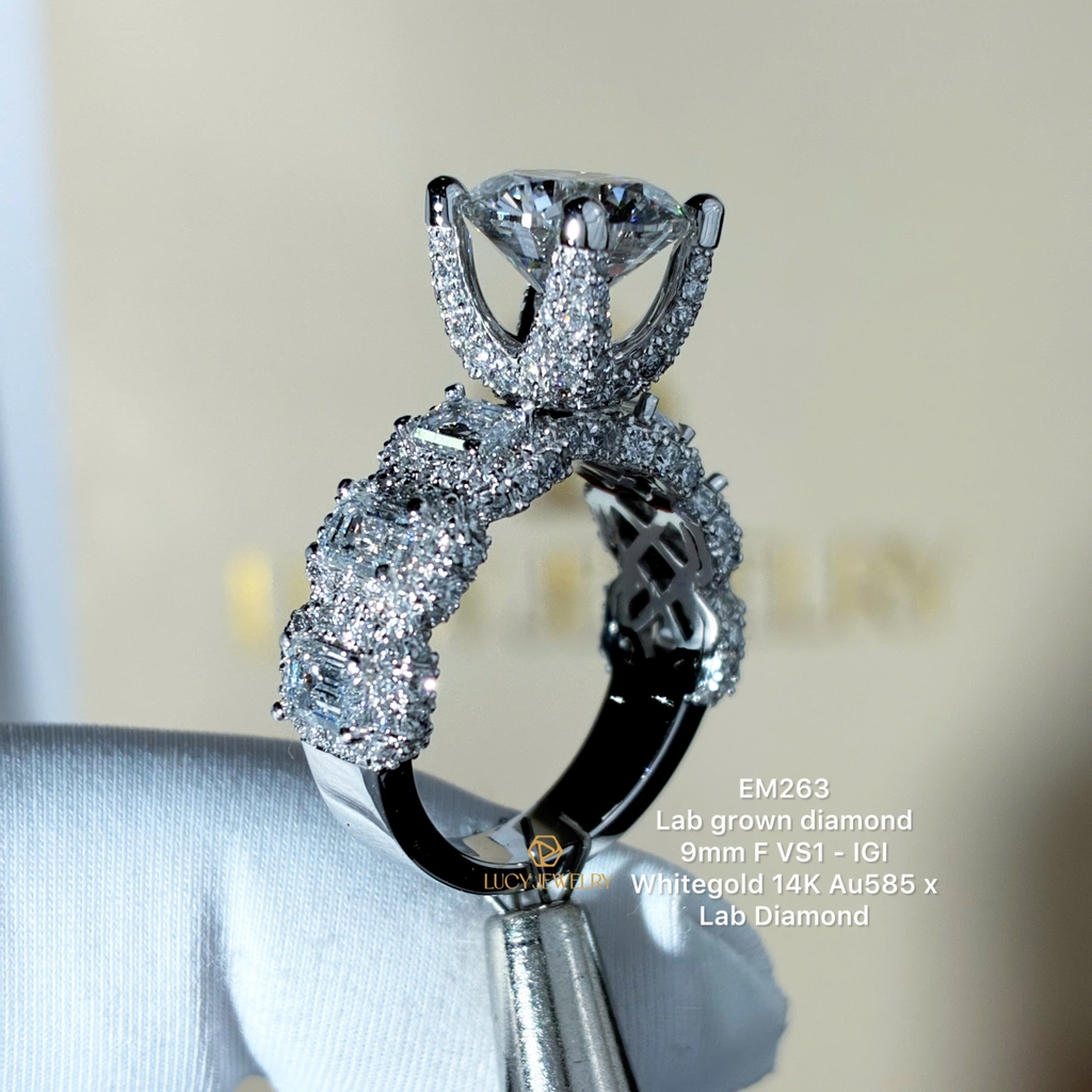 EM263 - Nhẫn cầu hôn, round cut, 9.0mm - Lucy Jewelry