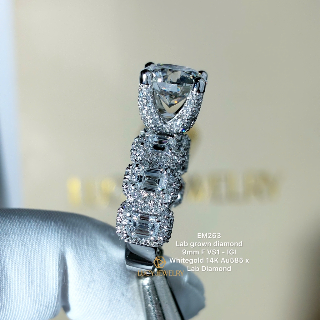 EM263 - Nhẫn cầu hôn, round cut, 9.0mm - Lucy Jewelry