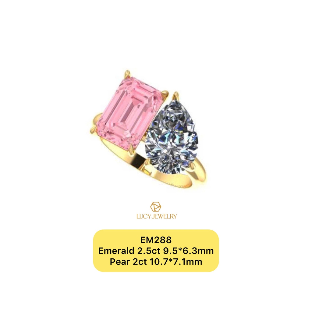 EM288 - Nhẫn cầu hôn, emerald & pear cut - Lucy Jewelry