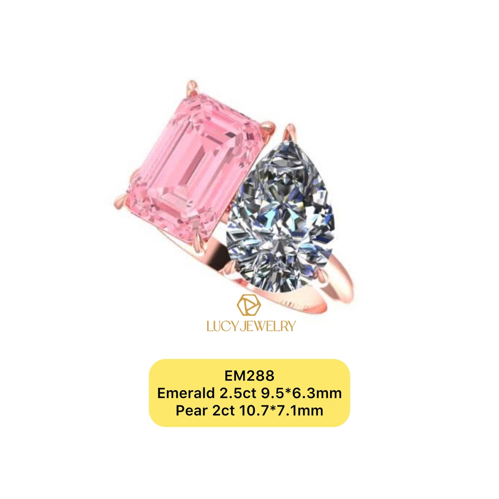 EM288 - Nhẫn cầu hôn, emerald & pear cut - Lucy Jewelry