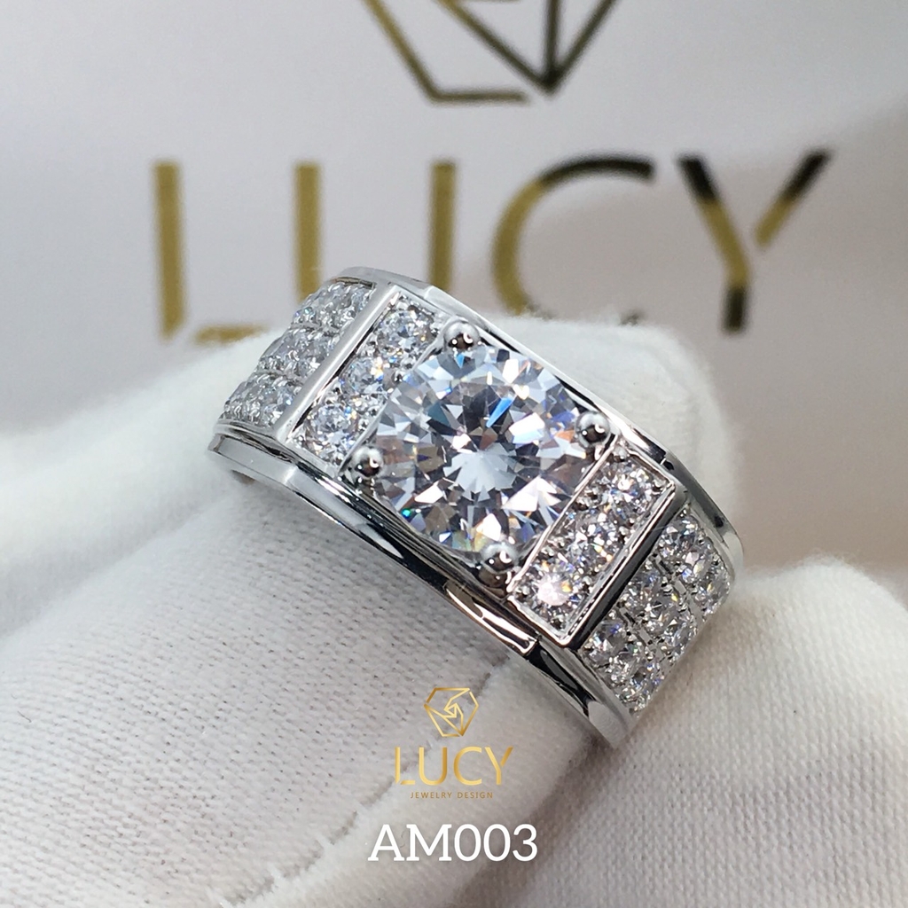 AM003 Nhẫn vàng nam đá chủ 8.1mm 8mm - Lucy Jewelry