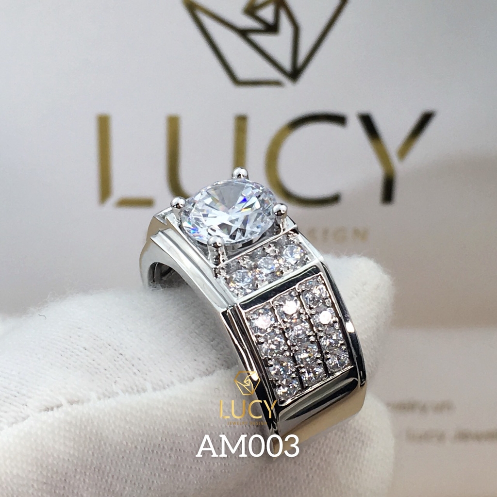 AM003 Nhẫn vàng nam đá chủ 8.1mm 8mm - Lucy Jewelry