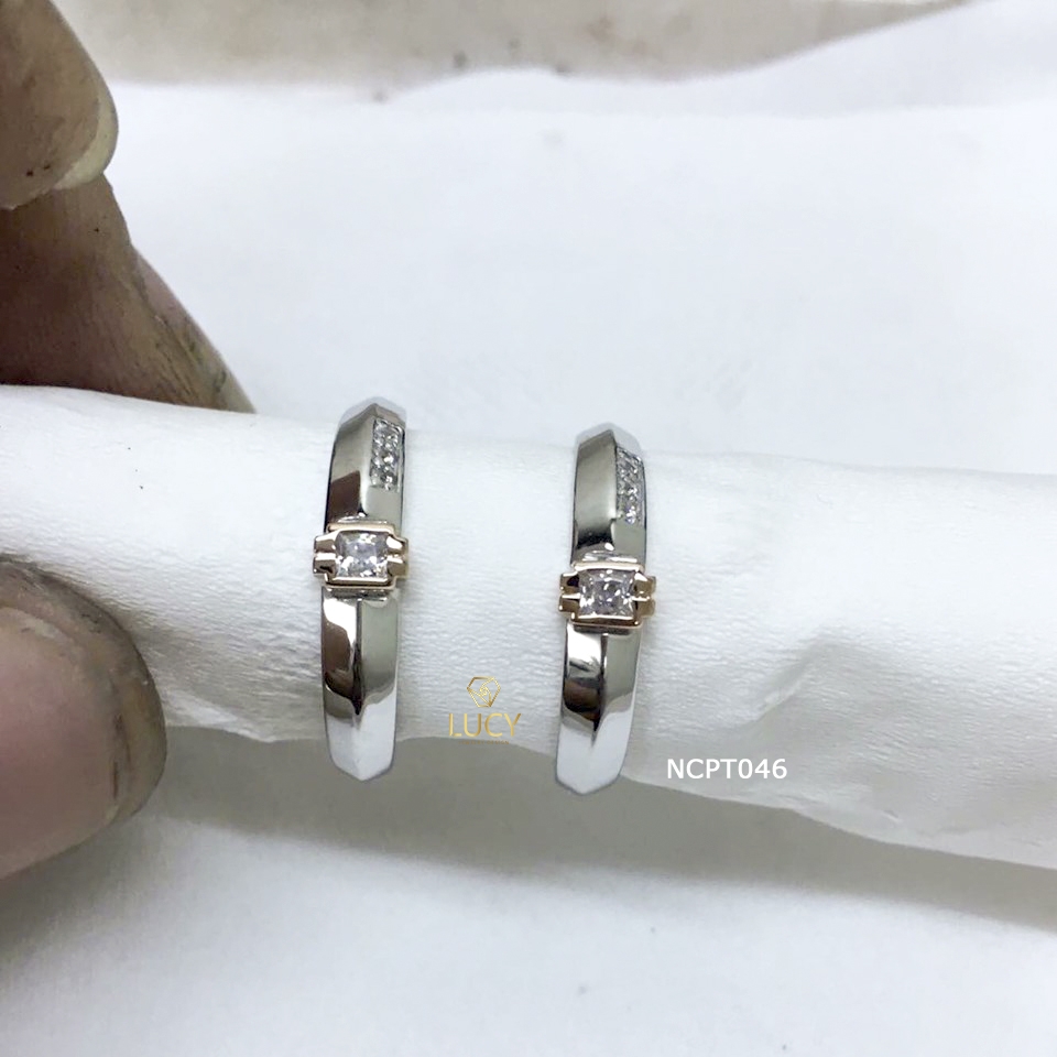 NCPT046 Nhẫn cưới bạch kim cao cấp Platinum 90% PT900 ghép vàng hồng - Lucy Jewelry
