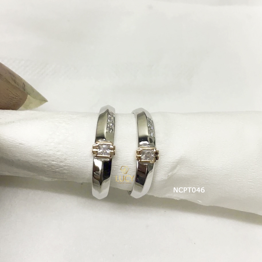 NCPT046 Nhẫn cưới bạch kim cao cấp Platinum 90% PT900 ghép vàng hồng - Lucy Jewelry