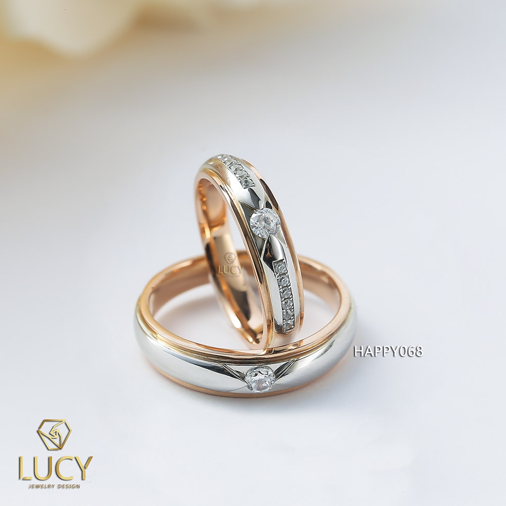 HAPPY068 Nhẫn cưới thiết kế vàng ghép 2 màu - Lucy Jewelry - Nhẫn cưới đẹp