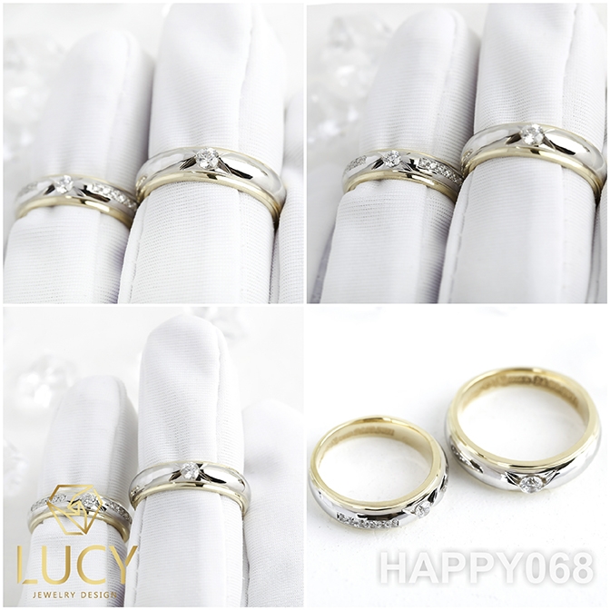 HAPPY068 Nhẫn cưới thiết kế vàng ghép 2 màu - Lucy Jewelry - Nhẫn cưới đẹp