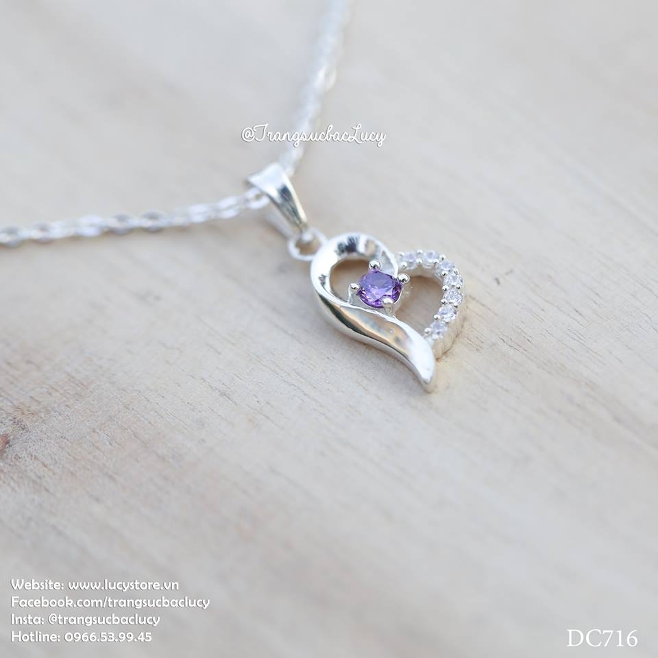 Dây chuyền trái tim đá tím bạc Lucy - DC716 - ORDER