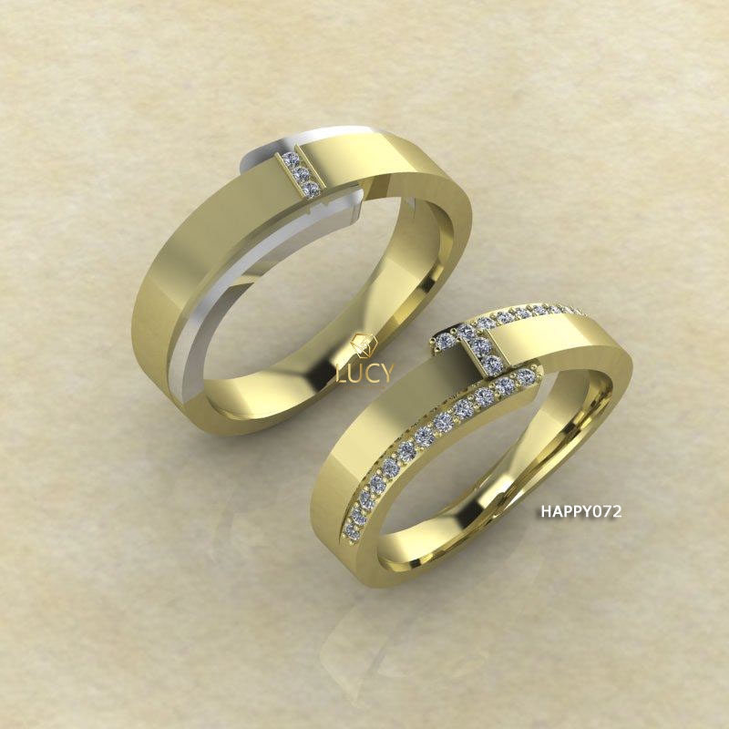 HAPPY072 Nhẫn cưới thiết kế vàng ghép 2 màu - Lucy Jewelry