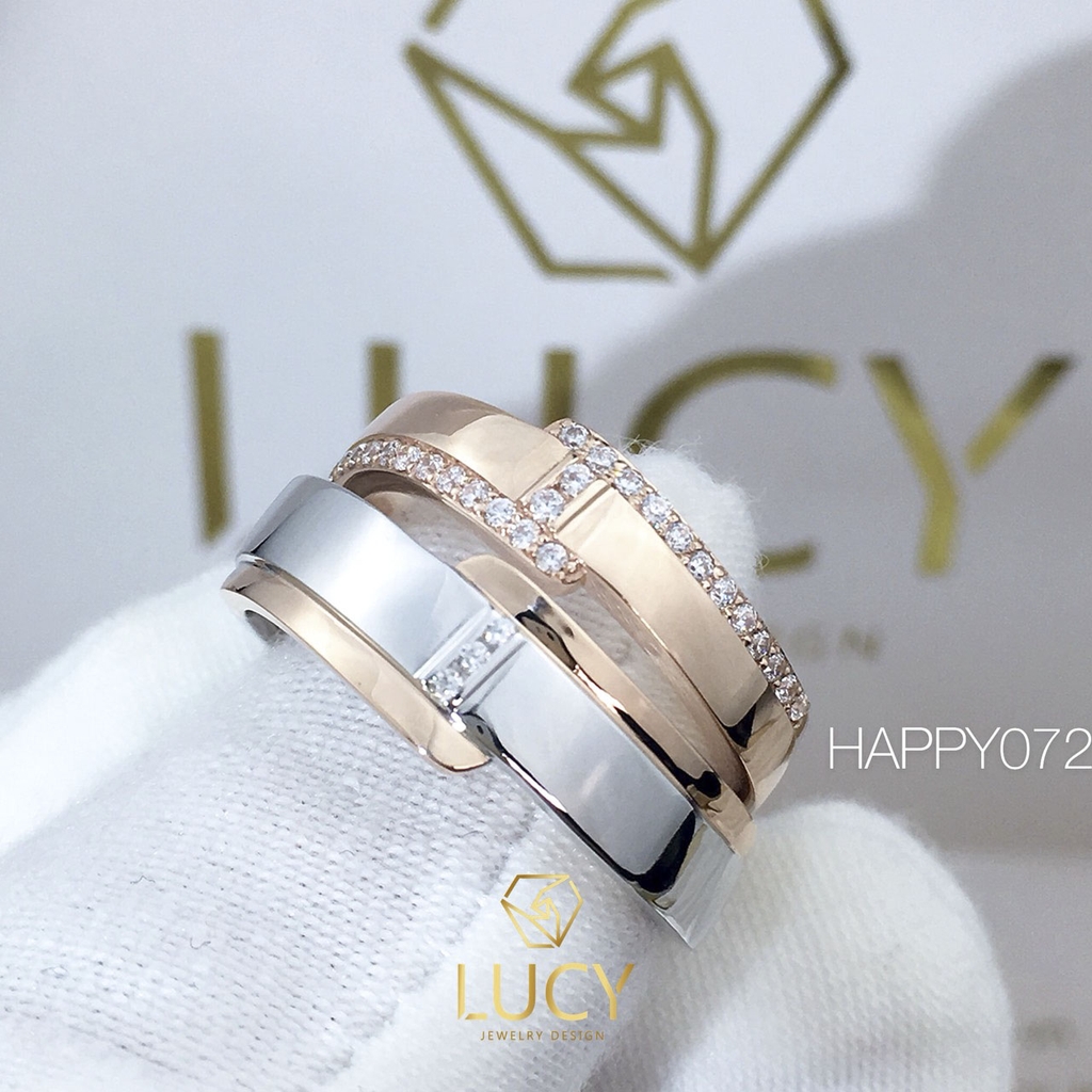 HAPPY072 Nhẫn cưới thiết kế vàng ghép 2 màu - Lucy Jewelry