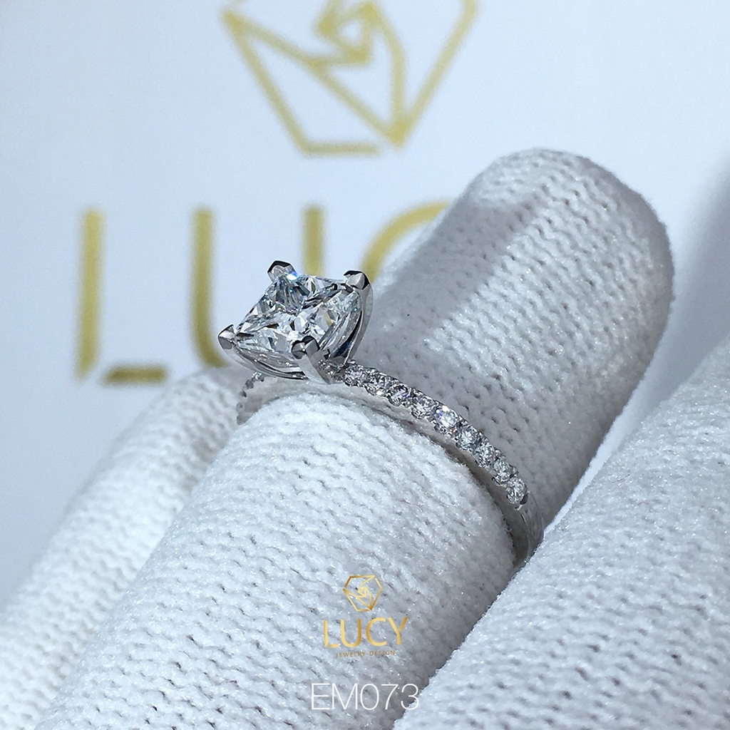 EM073 Nhẫn nữ vàng, nhẫn ổ kim cương vuông Princess 5mm 5.5mm, nhẫn nữ thiết kế, nhẫn cầu hôn, nhẫn đính hôn - Lucy Jewelry