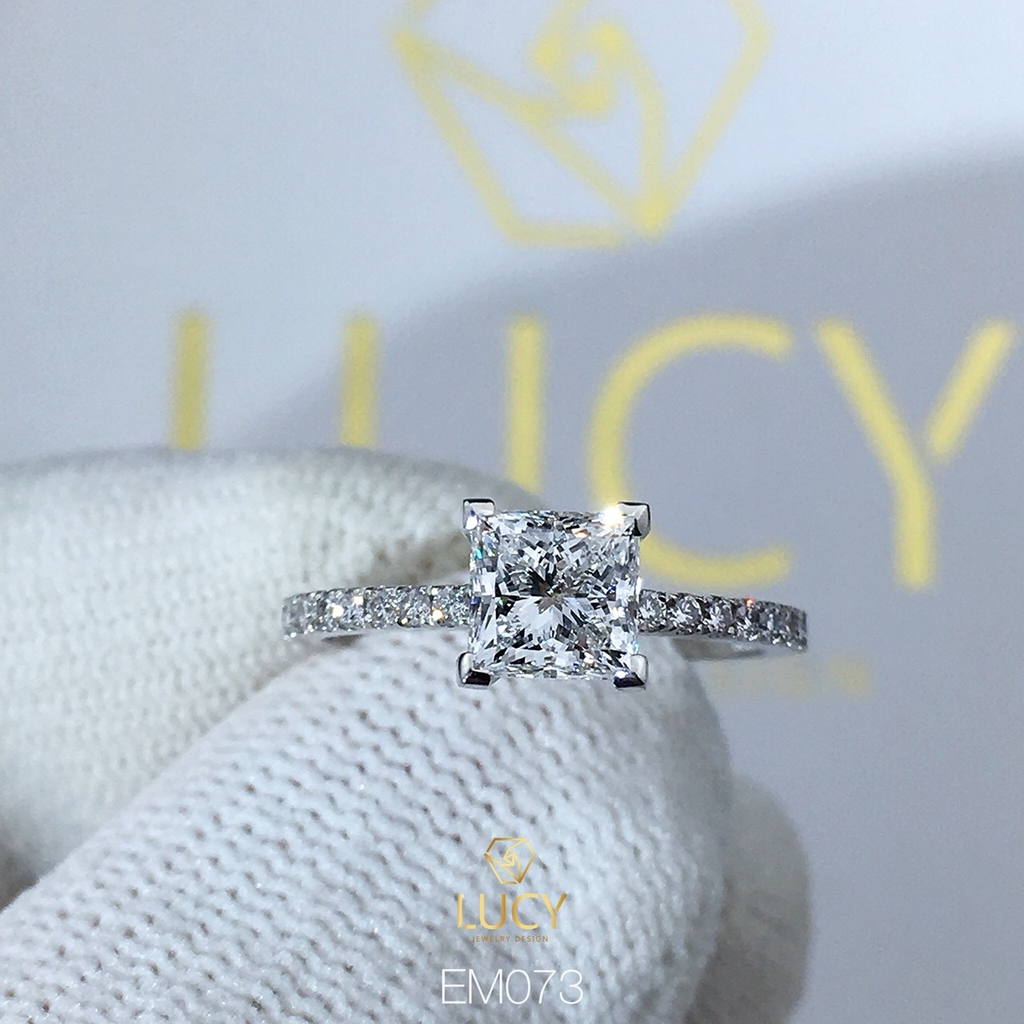 EM073 Nhẫn nữ vàng, nhẫn ổ kim cương vuông Princess 5mm 5.5mm, nhẫn nữ thiết kế, nhẫn cầu hôn, nhẫn đính hôn - Lucy Jewelry