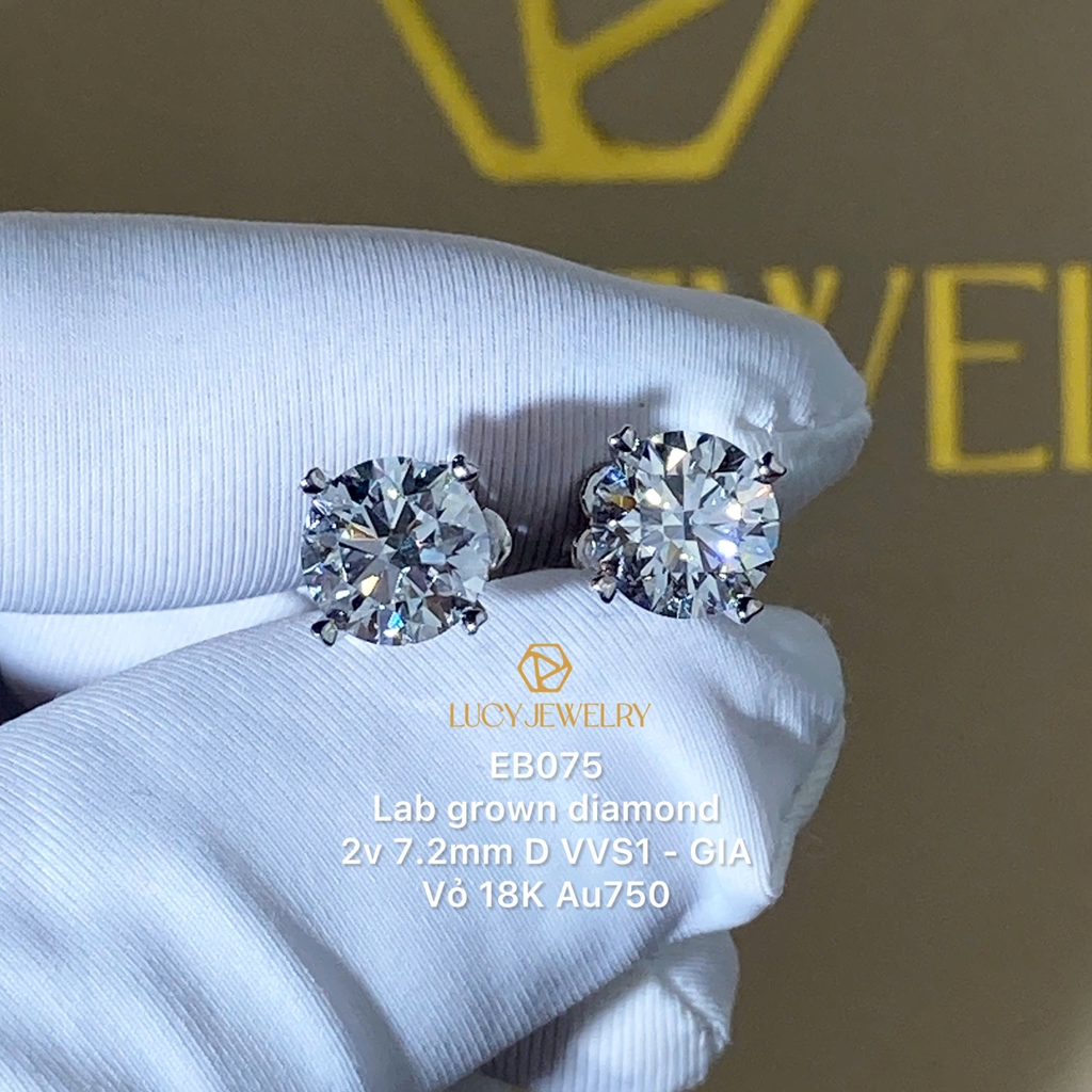EB075 - Khuyên tai thiết kế, round cut, 7.2mm  - Lucy Jewelry