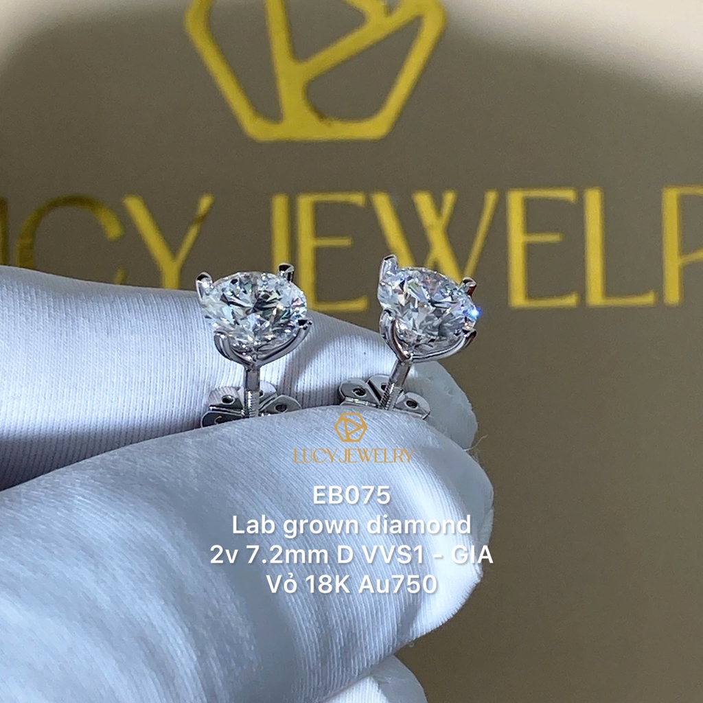 EB075 - Khuyên tai thiết kế, round cut, 7.2mm  - Lucy Jewelry