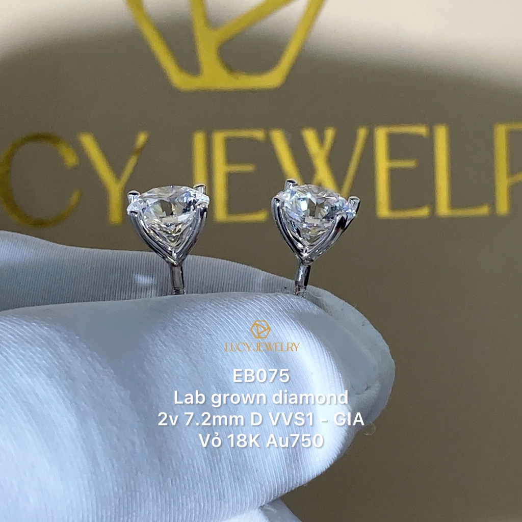 EB075 - Khuyên tai thiết kế, round cut, 7.2mm  - Lucy Jewelry