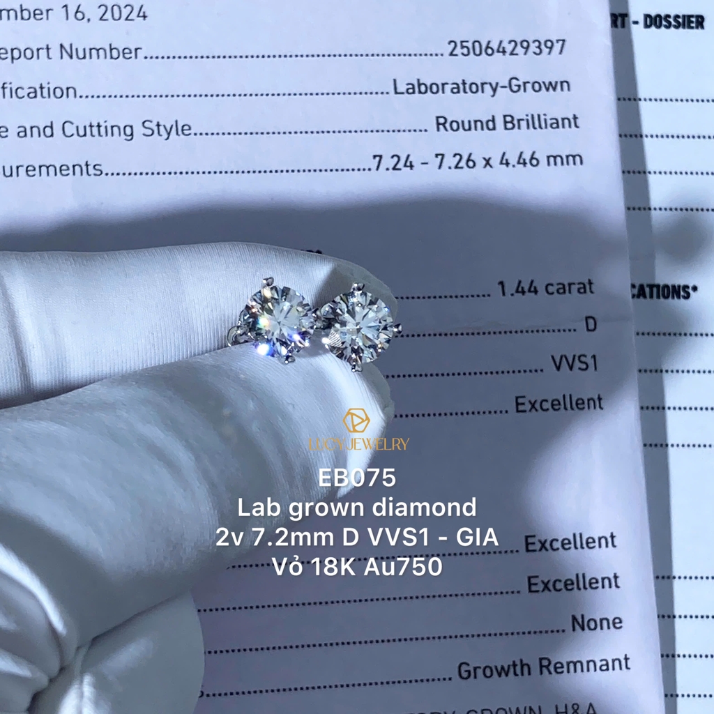 EB075 - Khuyên tai thiết kế, round cut, 7.2mm  - Lucy Jewelry