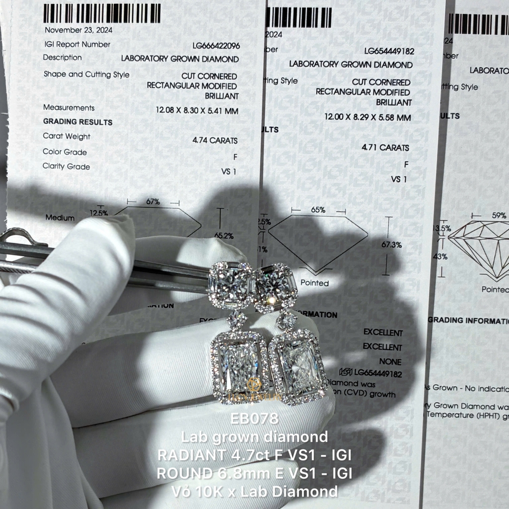 EB078 - Khuyên tai thiết kế, radiant & round cut  - Lucy Jewelry