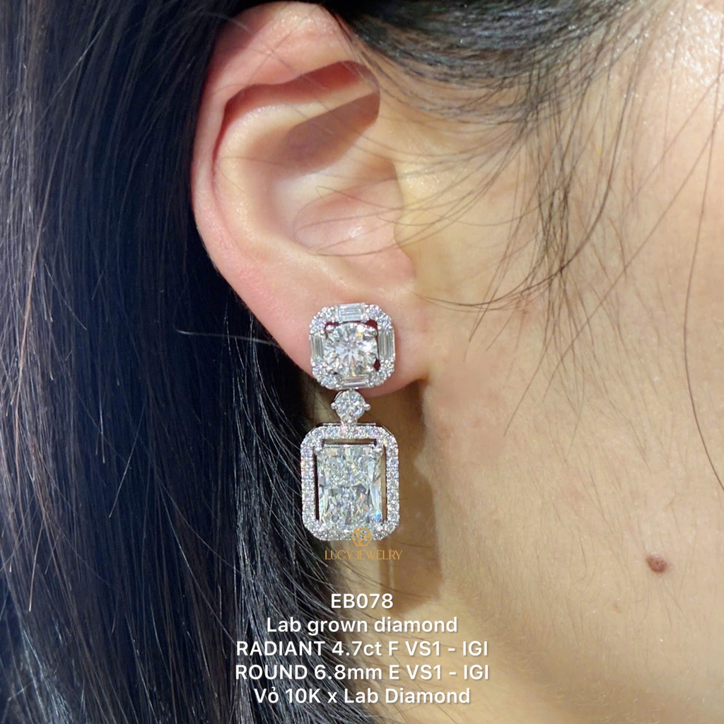 EB078 - Khuyên tai thiết kế, radiant & round cut  - Lucy Jewelry