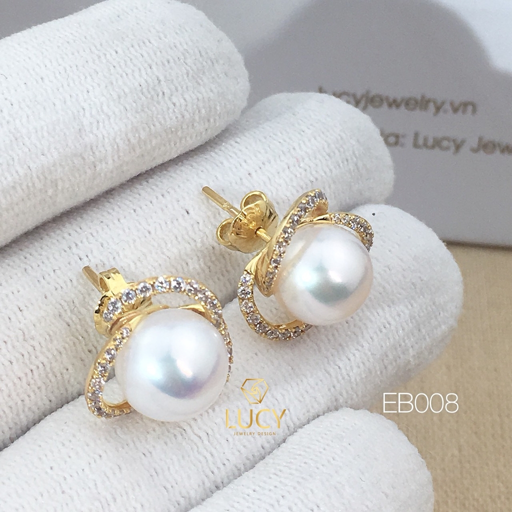 EB008 Khuyên tai thiết kế, ngọc trai 10mm, khuyên tai vàng - Lucy Jewelry