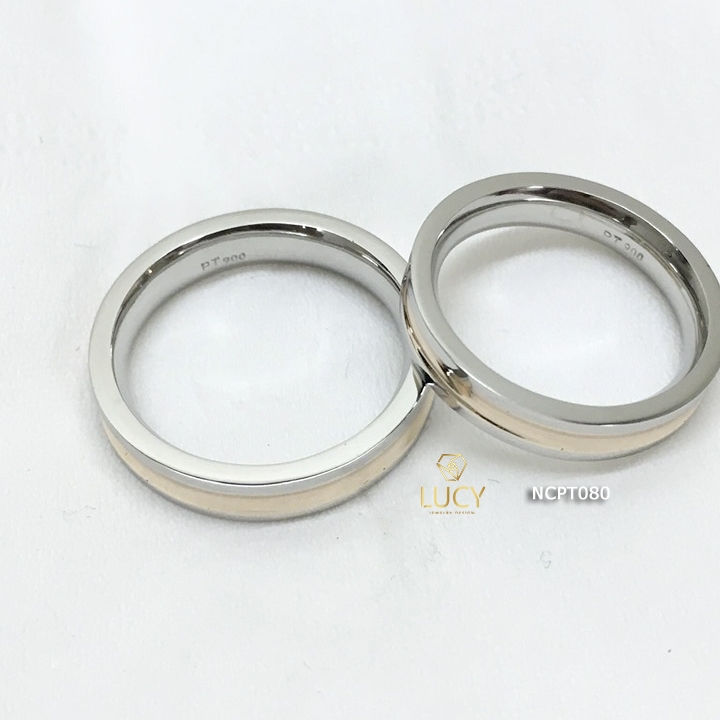 NCPT080 Nhẫn cưới bạch kim cao cấp Platinum 90% PT900 ghép vàng hồng 18k - Lucy Jewelry