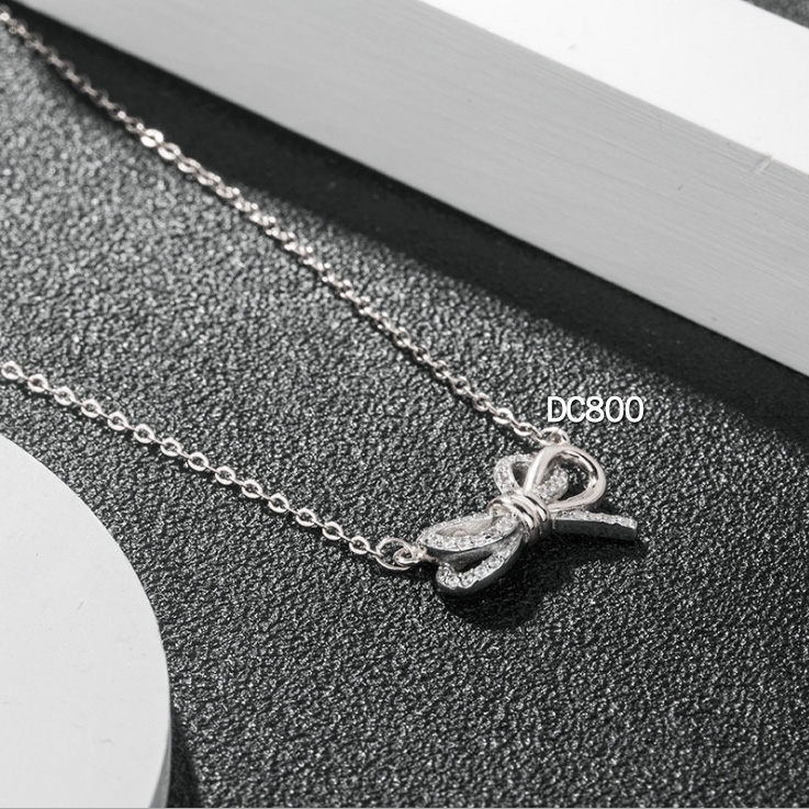 DC800 Dây chuyền nơ, dây chuyền nút thắt, bạc Ý 925, xi vàng trắng