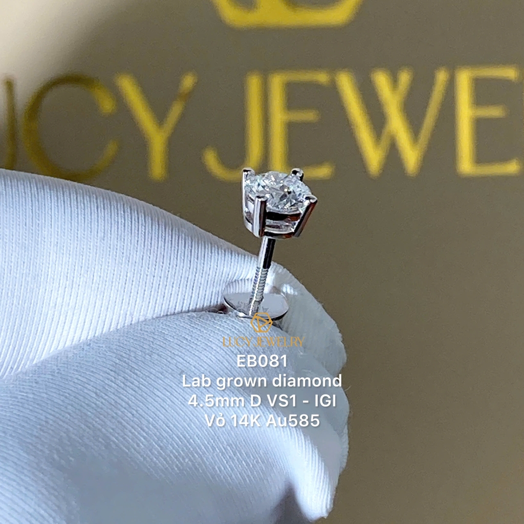 EB081 - Khuyên tai thiết kế, round cut, 4.5mm  - Lucy Jewelry