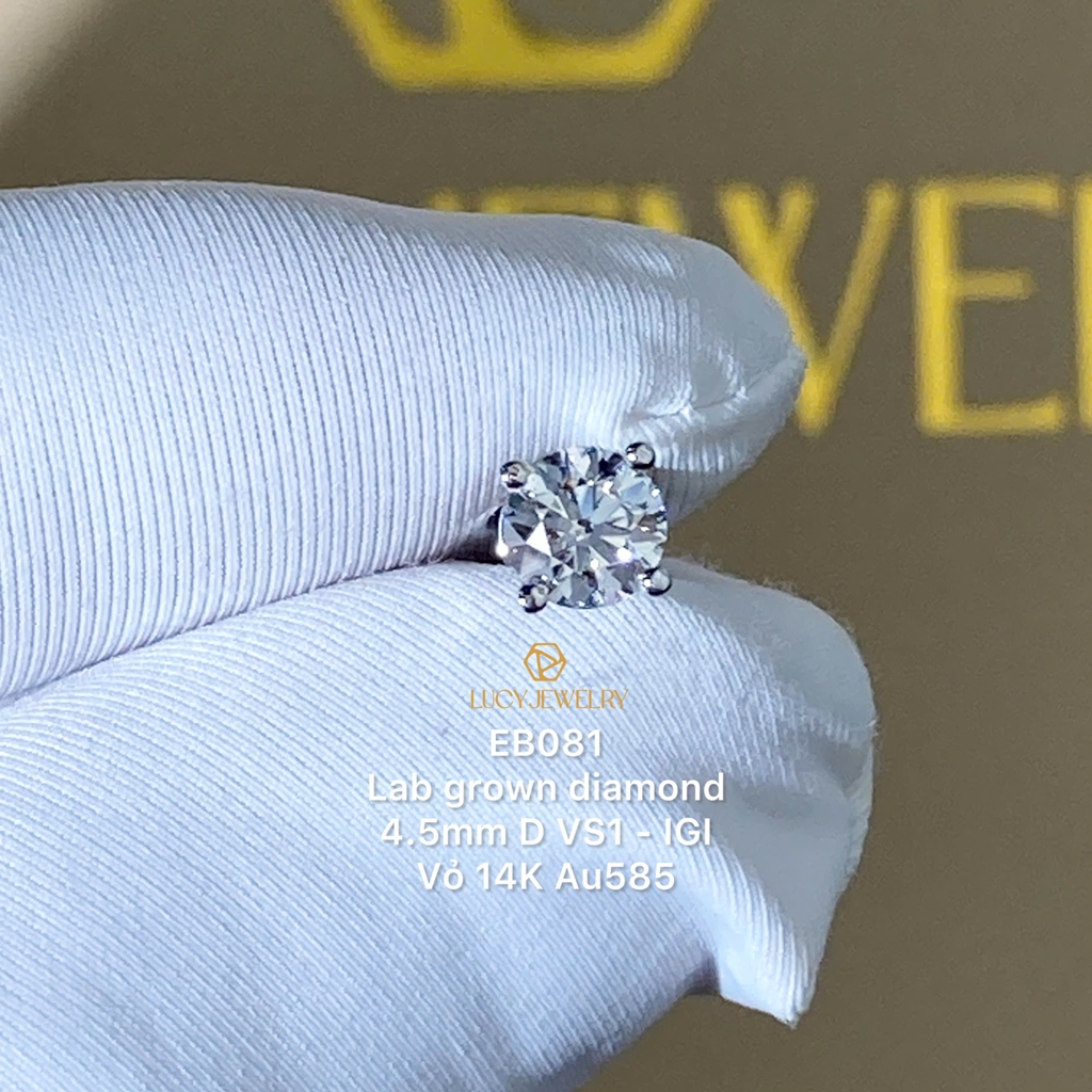 EB081 - Khuyên tai thiết kế, round cut, 4.5mm  - Lucy Jewelry