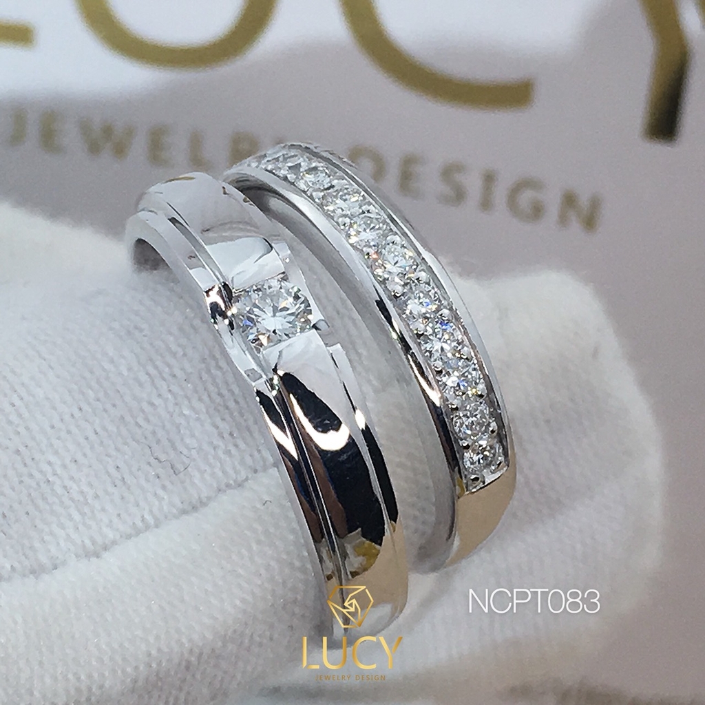 NCPT083 Nhẫn cưới bạch kim cao cấp Platinum 90% PT900 đính kim cương tự nhiên - Lucy Jewelry