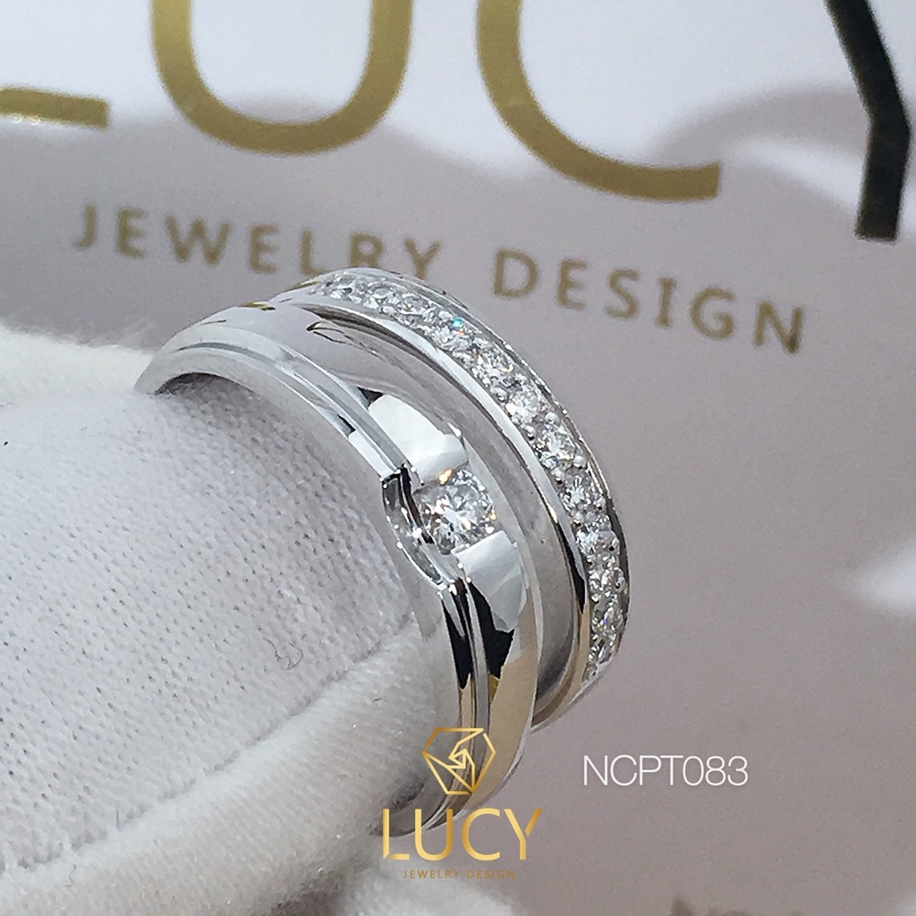 NCPT083 Nhẫn cưới bạch kim cao cấp Platinum 90% PT900 đính kim cương tự nhiên - Lucy Jewelry