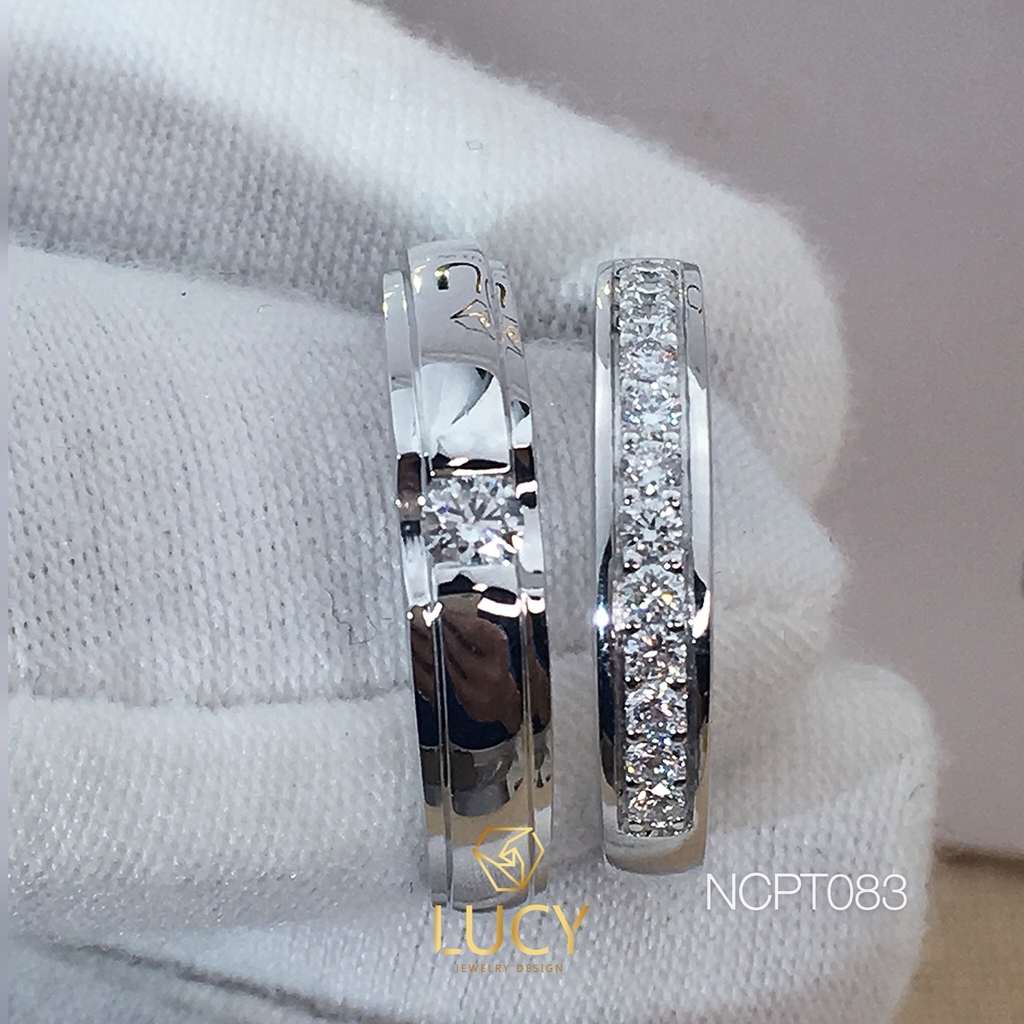 NCPT083 Nhẫn cưới bạch kim cao cấp Platinum 90% PT900 đính kim cương tự nhiên - Lucy Jewelry