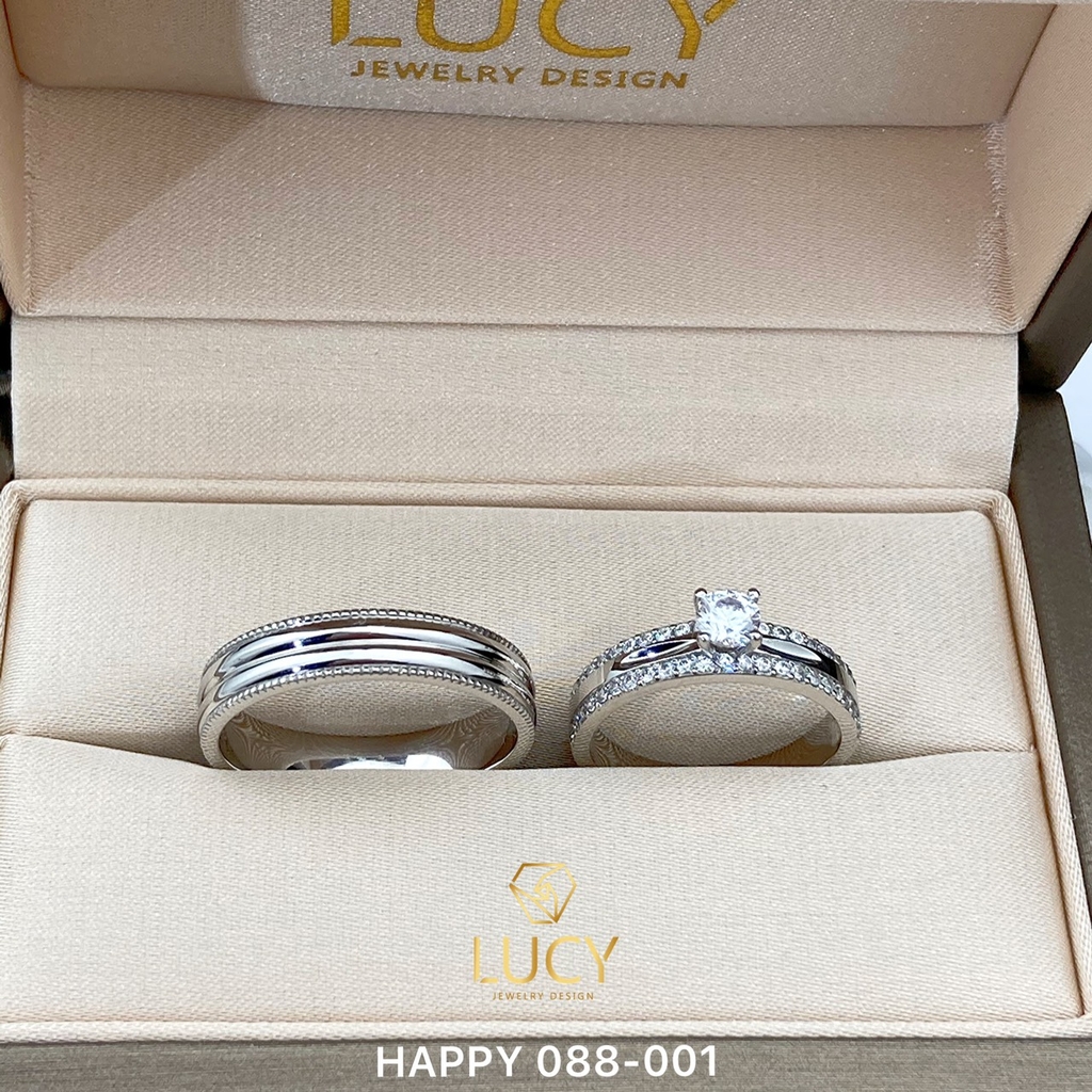 HAPPY088-001-PT900 Nhẫn cưới Bạch kim Platinum 90% PT900 đính CZ, Moissanite, Kim cương - Lucy Jewelry