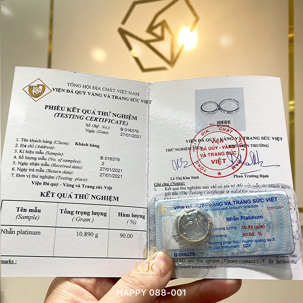 HAPPY088-001-PT900 Nhẫn cưới Bạch kim Platinum 90% PT900 đính CZ, Moissanite, Kim cương - Lucy Jewelry