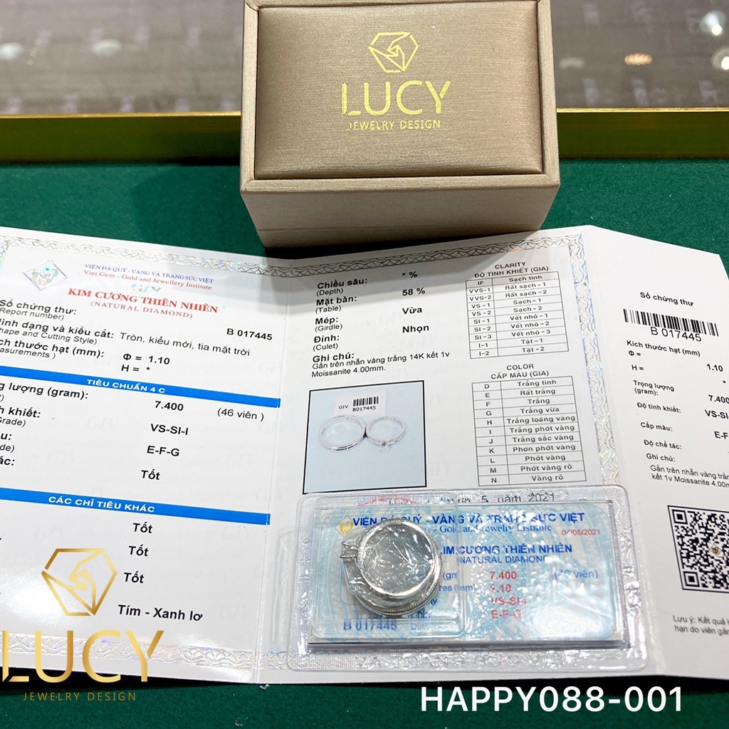 HAPPY088-001 Nhẫn cưới đẹp vàng tây, vàng trắng, vàng hồng 10k 14k 18k, Bạch Kim Platinum PT900 đính CZ, Moissanite, Kim cương - Lucy Jewelry