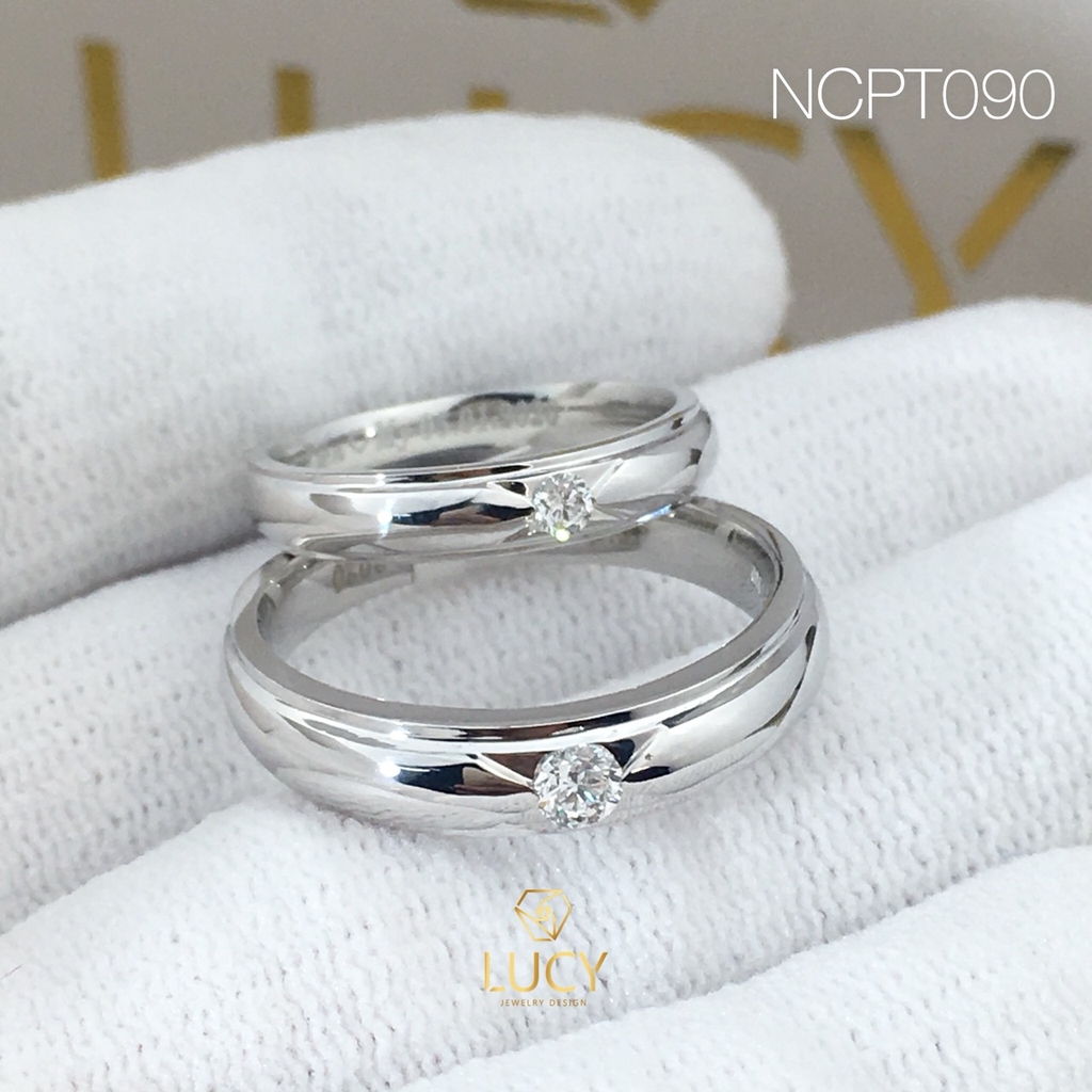 NCPT090 Nhẫn cưới bạch kim cao cấp Platinum 90% PT900 đính kim cương tự nhiên - Lucy Jewelry