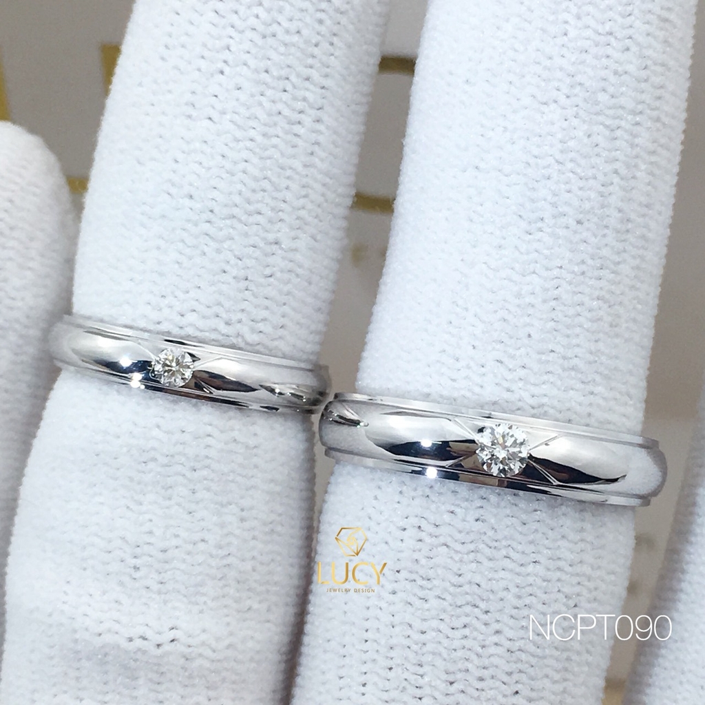 NCPT090 Nhẫn cưới bạch kim cao cấp Platinum 90% PT900 đính kim cương tự nhiên - Lucy Jewelry