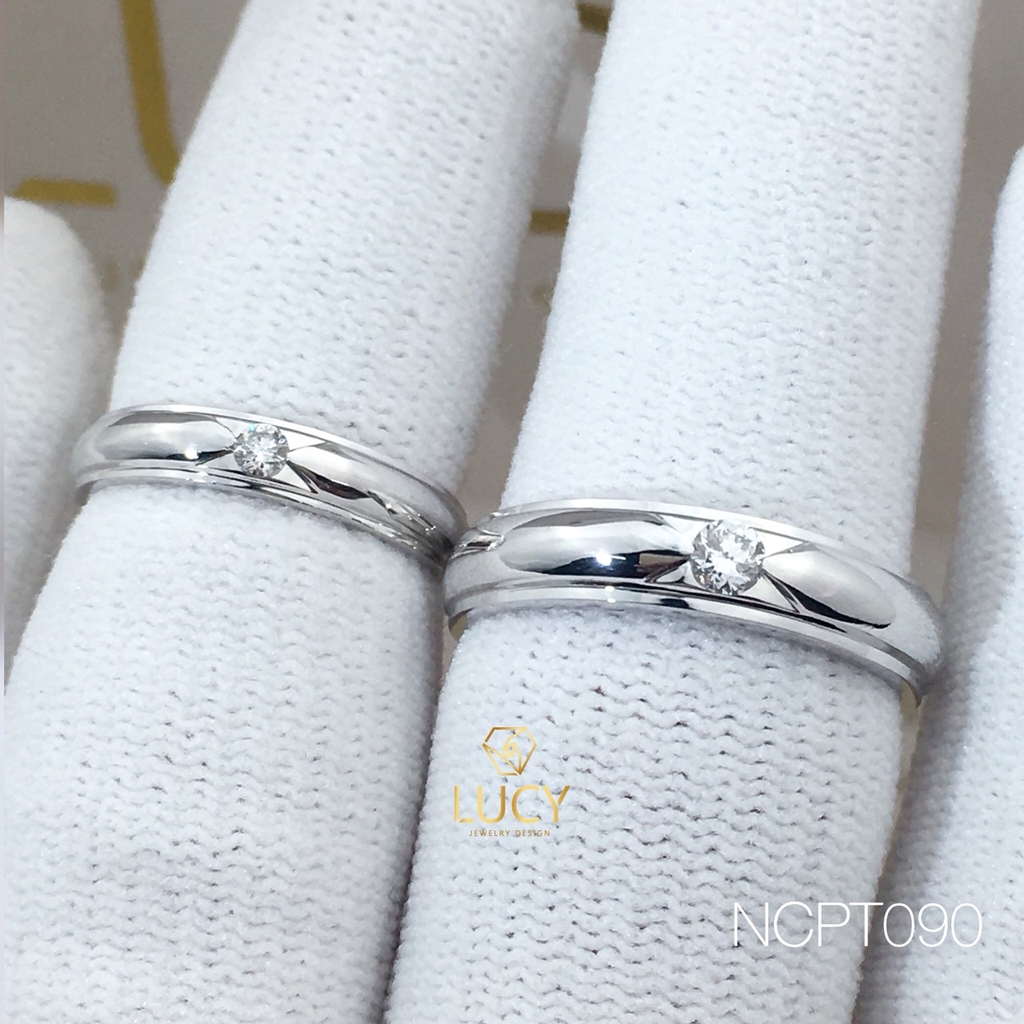 NCPT090 Nhẫn cưới bạch kim cao cấp Platinum 90% PT900 đính kim cương tự nhiên - Lucy Jewelry