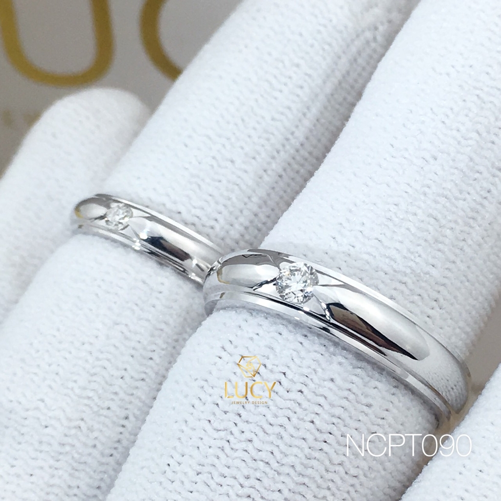 NCPT090 Nhẫn cưới bạch kim cao cấp Platinum 90% PT900 đính kim cương tự nhiên - Lucy Jewelry