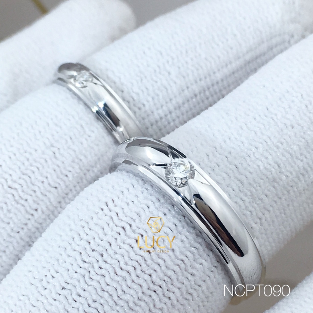 NCPT090 Nhẫn cưới bạch kim cao cấp Platinum 90% PT900 đính kim cương tự nhiên - Lucy Jewelry