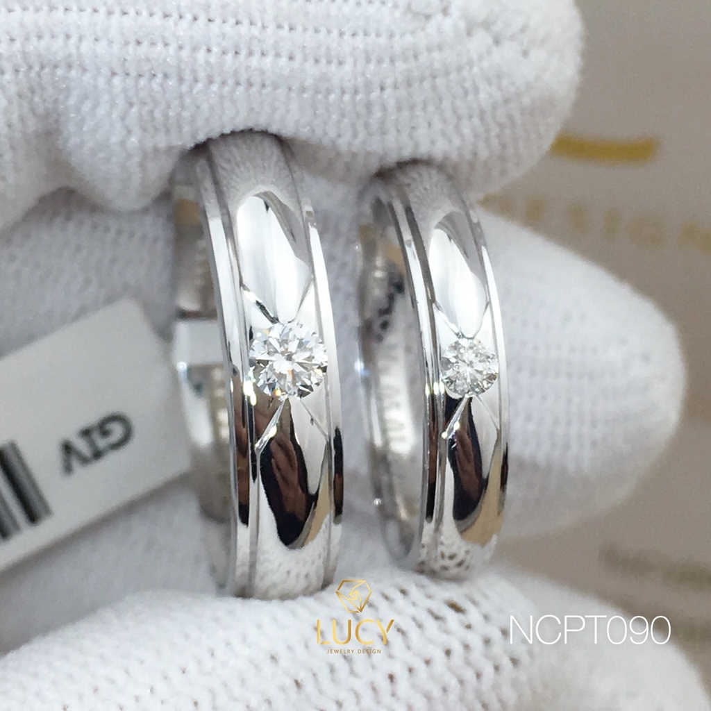 NCPT090 Nhẫn cưới bạch kim cao cấp Platinum 90% PT900 đính kim cương tự nhiên - Lucy Jewelry