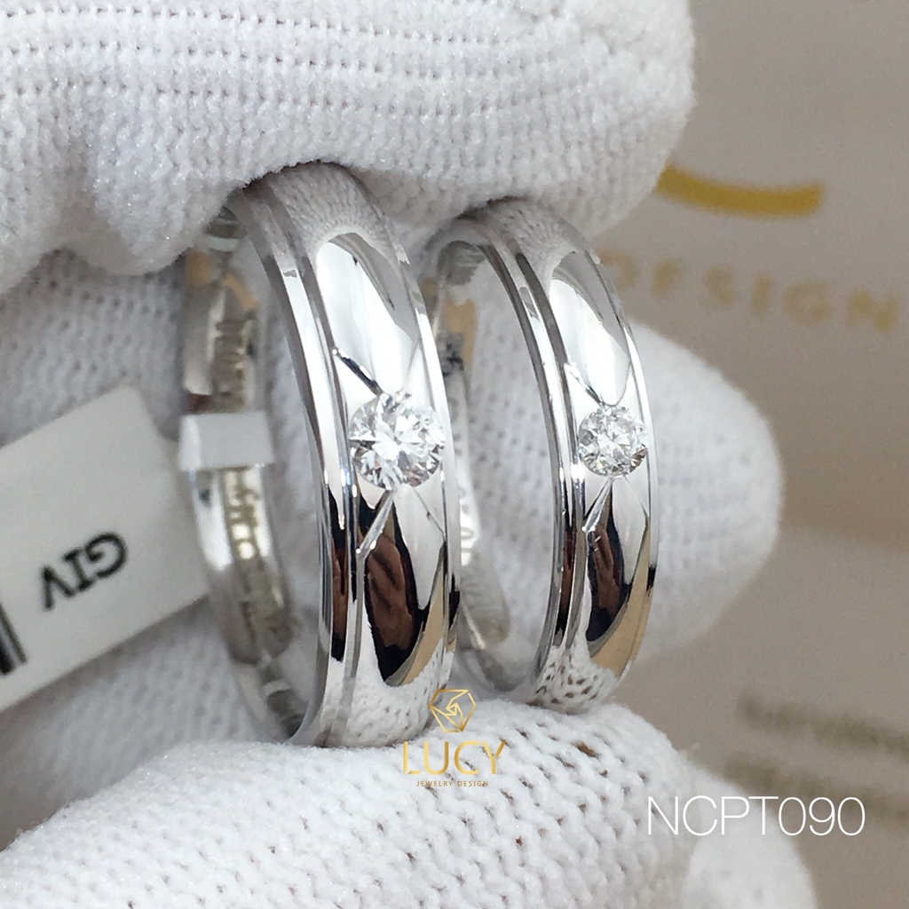 NCPT090 Nhẫn cưới bạch kim cao cấp Platinum 90% PT900 đính kim cương tự nhiên - Lucy Jewelry