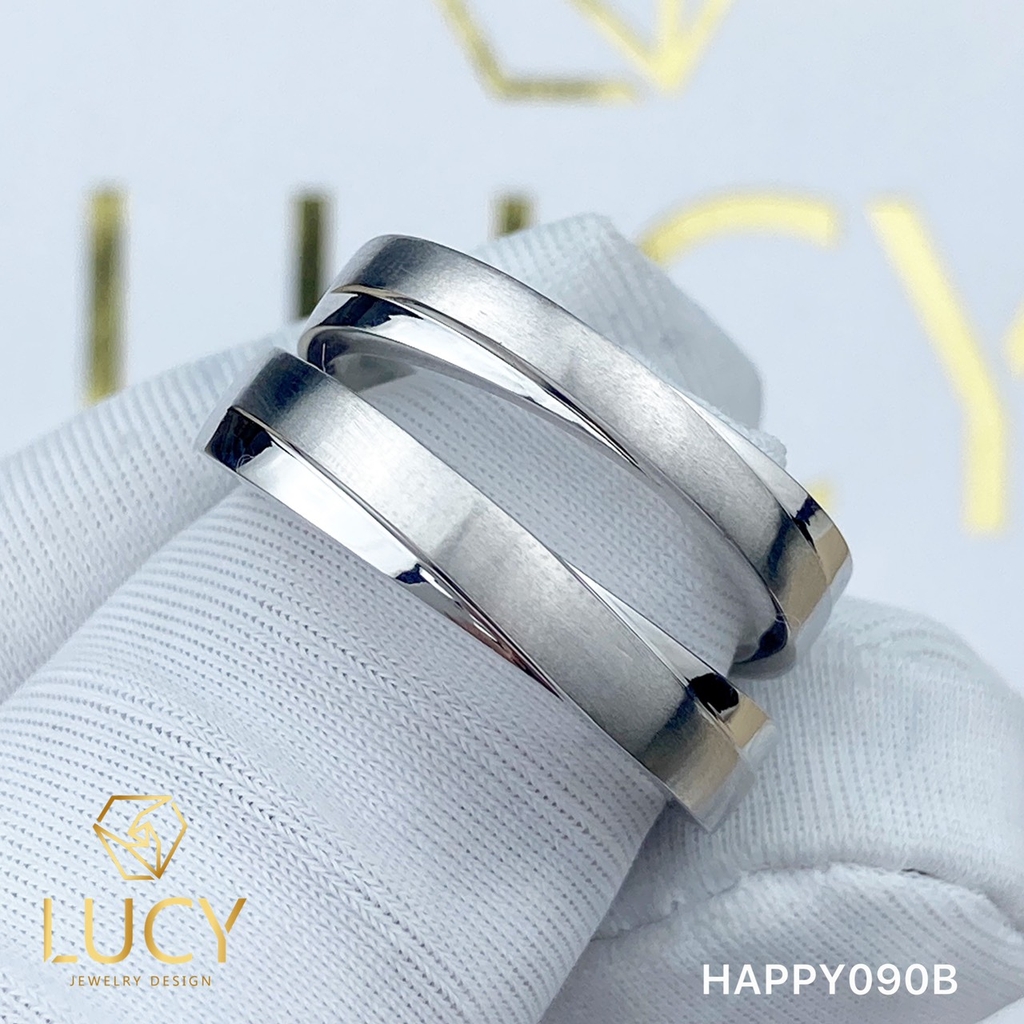 HAPPY090B Nhẫn cưới đẹp vàng tây, vàng trắng, vàng hồng 10k 14k 18k, Bạch Kim Platinum PT900 đính CZ, Moissanite, Kim cương - Lucy Jewelry