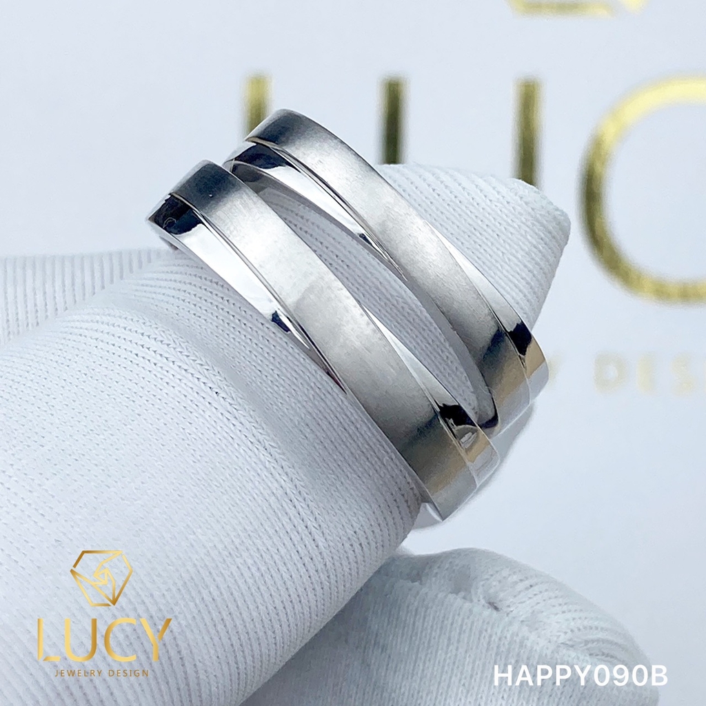 HAPPY090B Nhẫn cưới đẹp vàng tây, vàng trắng, vàng hồng 10k 14k 18k, Bạch Kim Platinum PT900 đính CZ, Moissanite, Kim cương - Lucy Jewelry