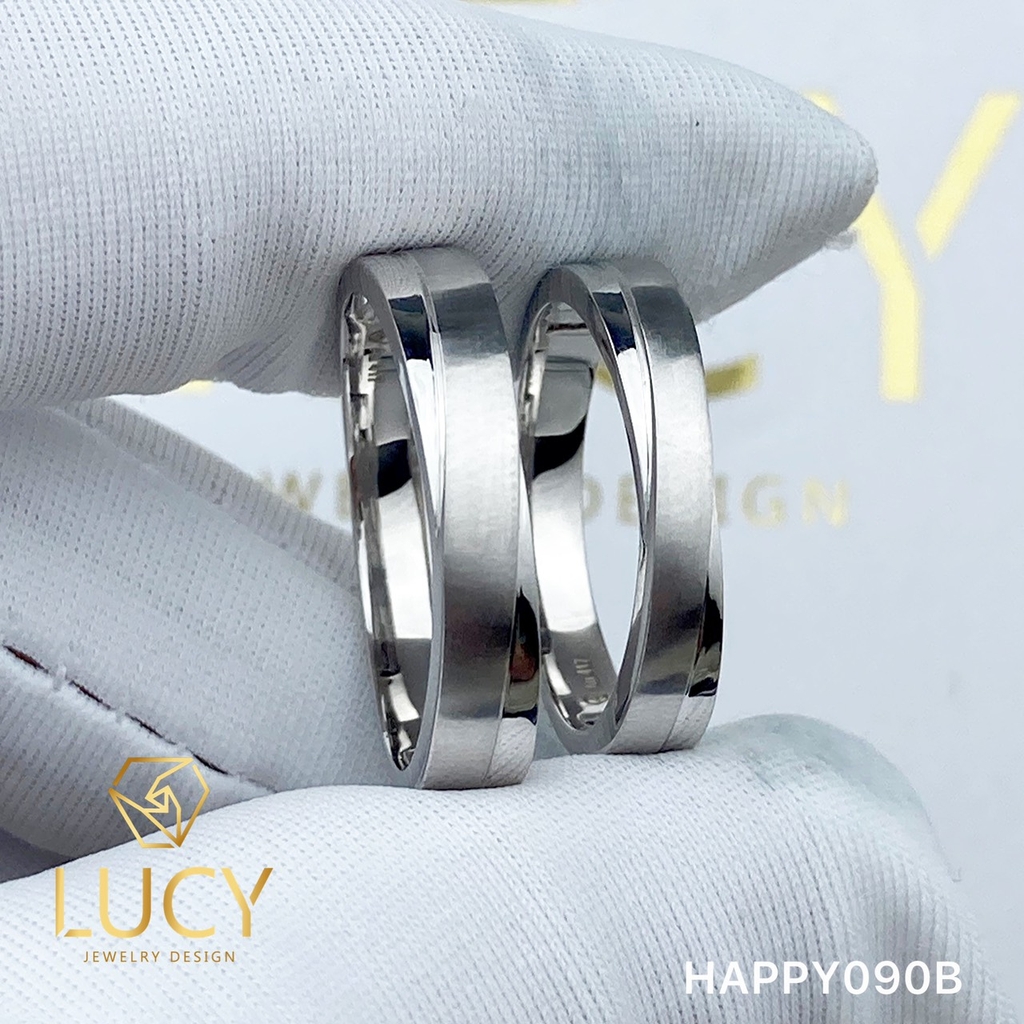 HAPPY090B Nhẫn cưới đẹp vàng tây, vàng trắng, vàng hồng 10k 14k 18k, Bạch Kim Platinum PT900 đính CZ, Moissanite, Kim cương - Lucy Jewelry