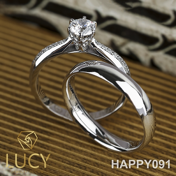 HAPPY091 Nhẫn cưới thiết kế, nhẫn cưới cao cấp, nhẫn cưới kim cương 5mm - Lucy Jewelry