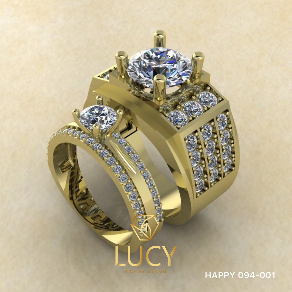 HAPPY094-001 Nhẫn đôi, nhẫn cưới thiết kế, nhẫn cưới cao cấp, nhẫn cưới  kim cương 8mm 4mm - Lucy Jewelry
