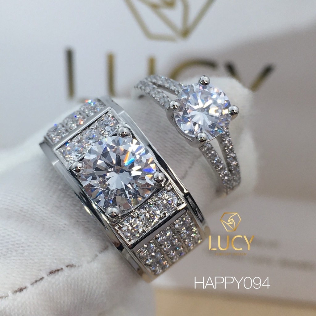 HAPPY094 Nhẫn cưới thiết kế, nhẫn cưới cao cấp, nhẫn cưới  kim cương 8mm 7mm - Lucy Jewelry