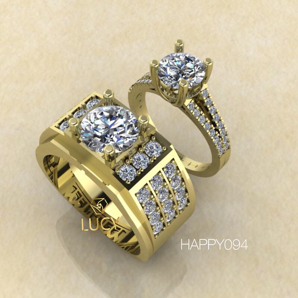 HAPPY094 Nhẫn cưới thiết kế, nhẫn cưới cao cấp, nhẫn cưới  kim cương 8mm 7mm - Lucy Jewelry