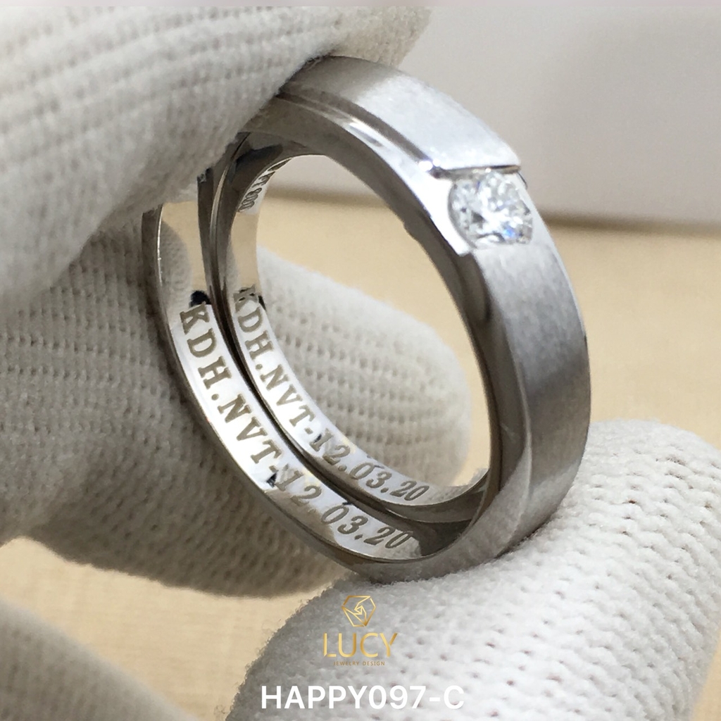 HAPPY097C_PT Nhẫn cưới bạch kim cao cấp Platinum 90% PT900 đính kim cương tự nhiên - Lucy Jewelry