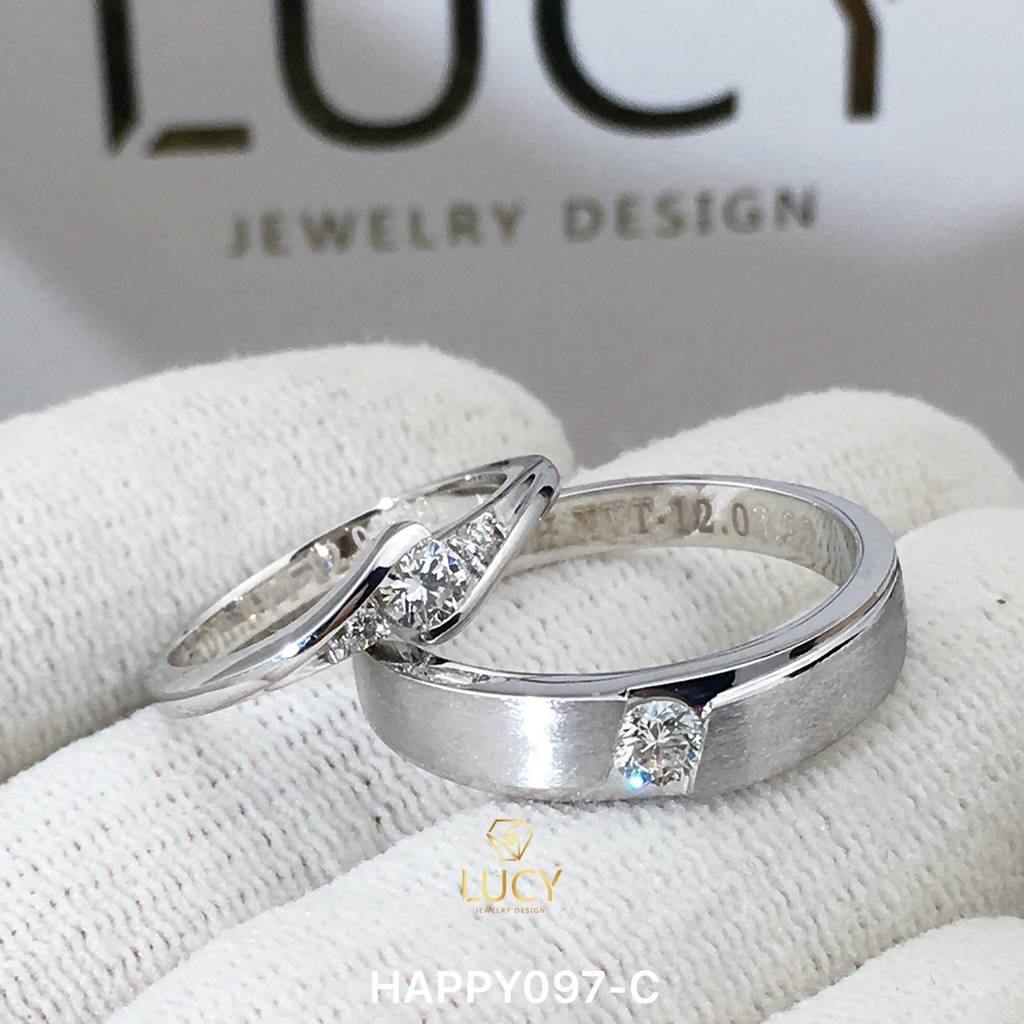 HAPPY097C_PT Nhẫn cưới bạch kim cao cấp Platinum 90% PT900 đính kim cương tự nhiên - Lucy Jewelry