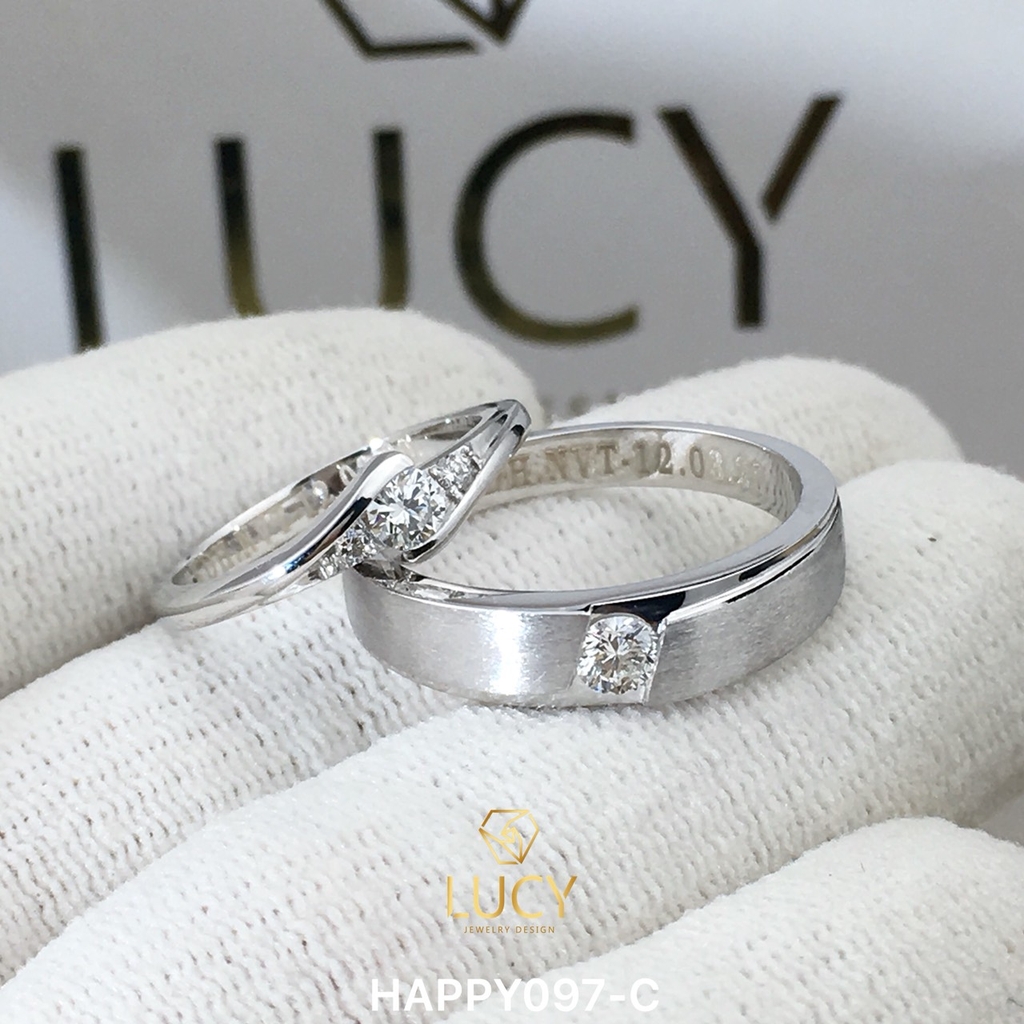 HAPPY097C_PT Nhẫn cưới bạch kim cao cấp Platinum 90% PT900 đính kim cương tự nhiên - Lucy Jewelry